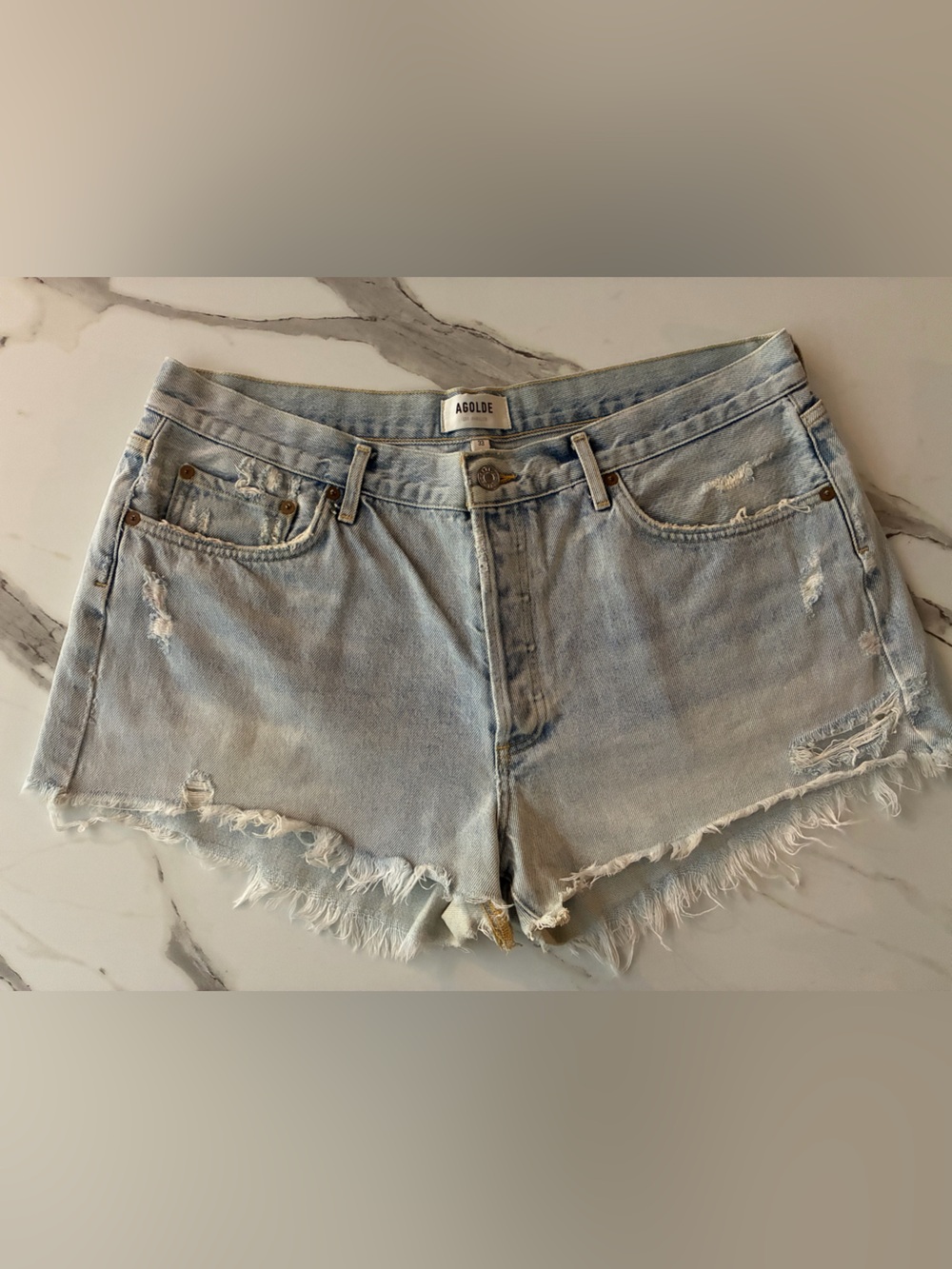 Agolde Parker 33 Swapmeet Distressed Jean Shorts with Frayed Hem